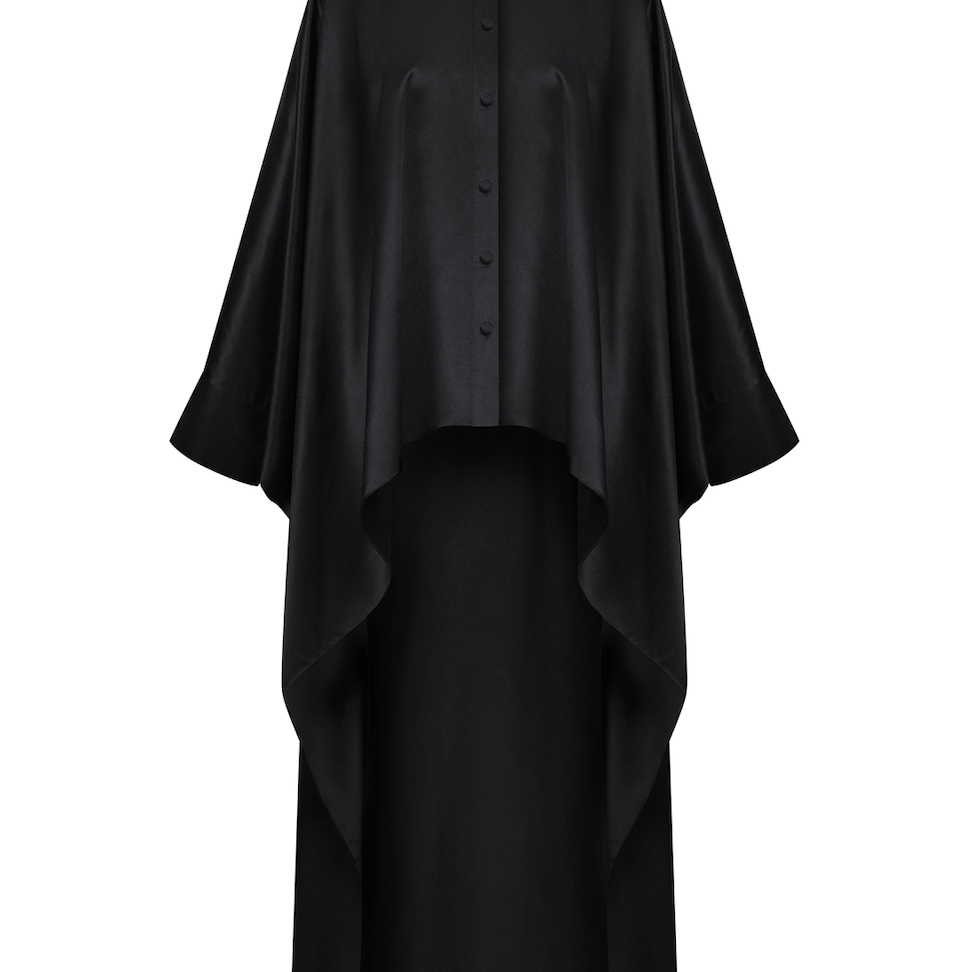 Silk blouse with floor-length train