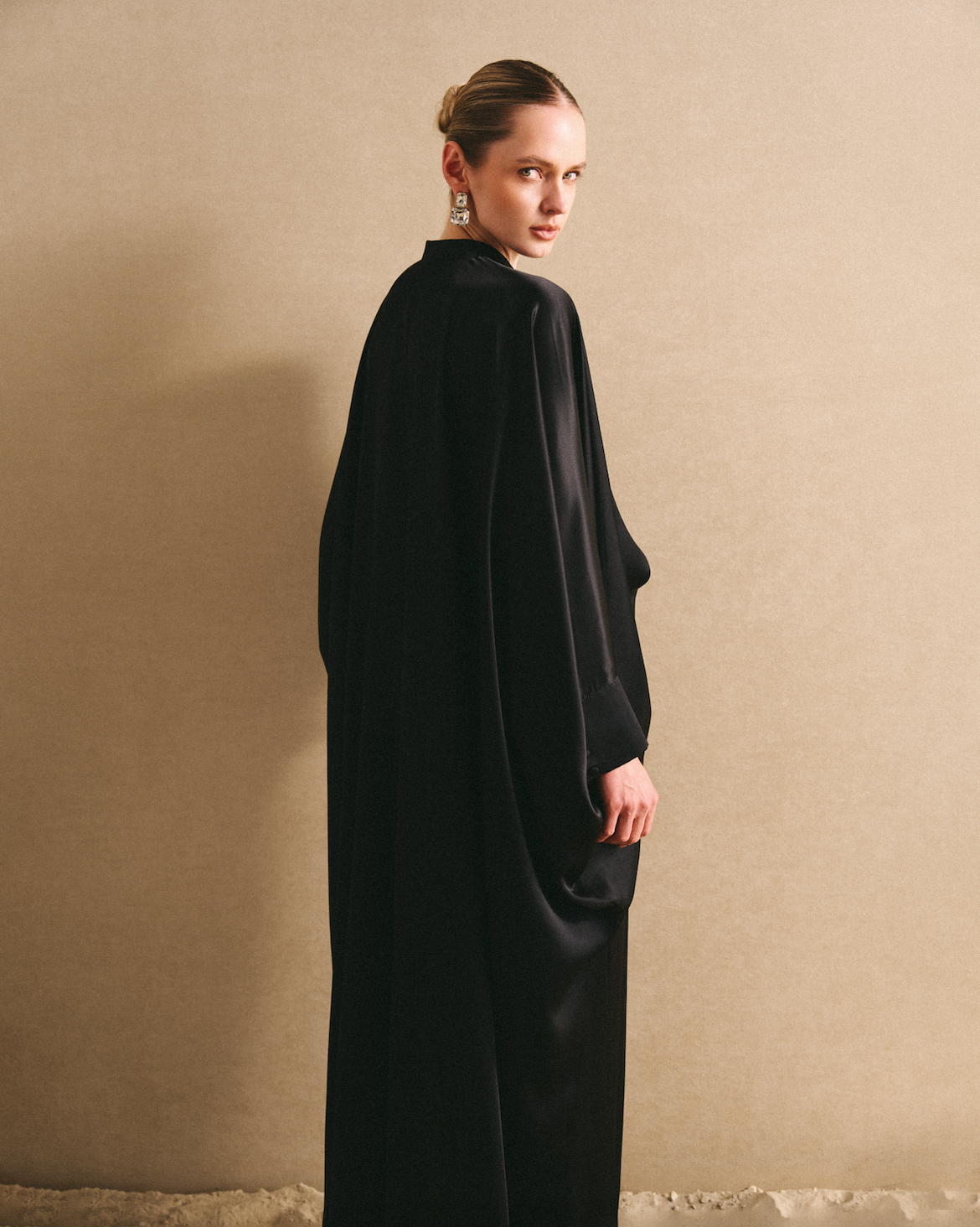 Silk blouse with floor-length train
