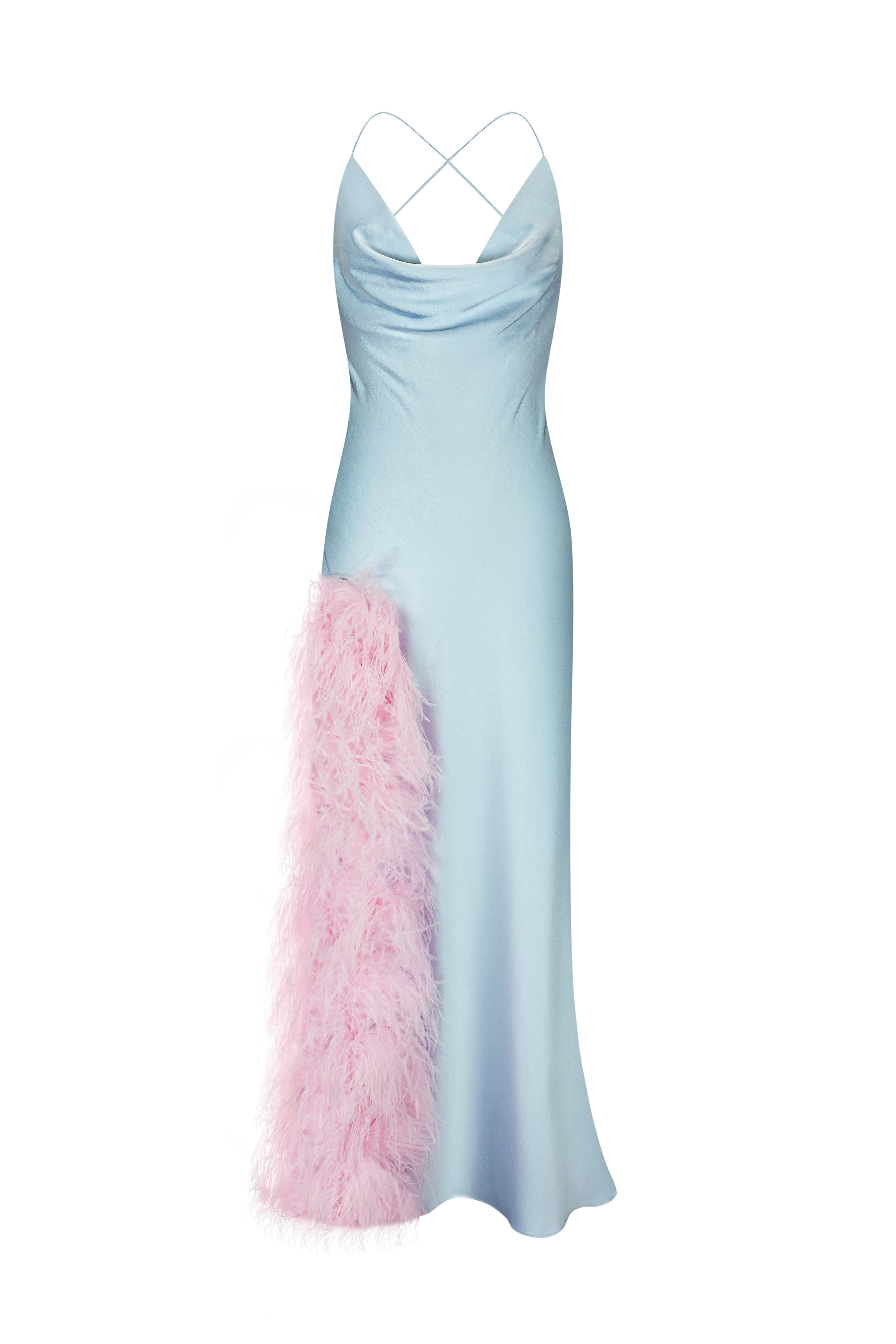 Сукня сліп з пір'ям в блакитному