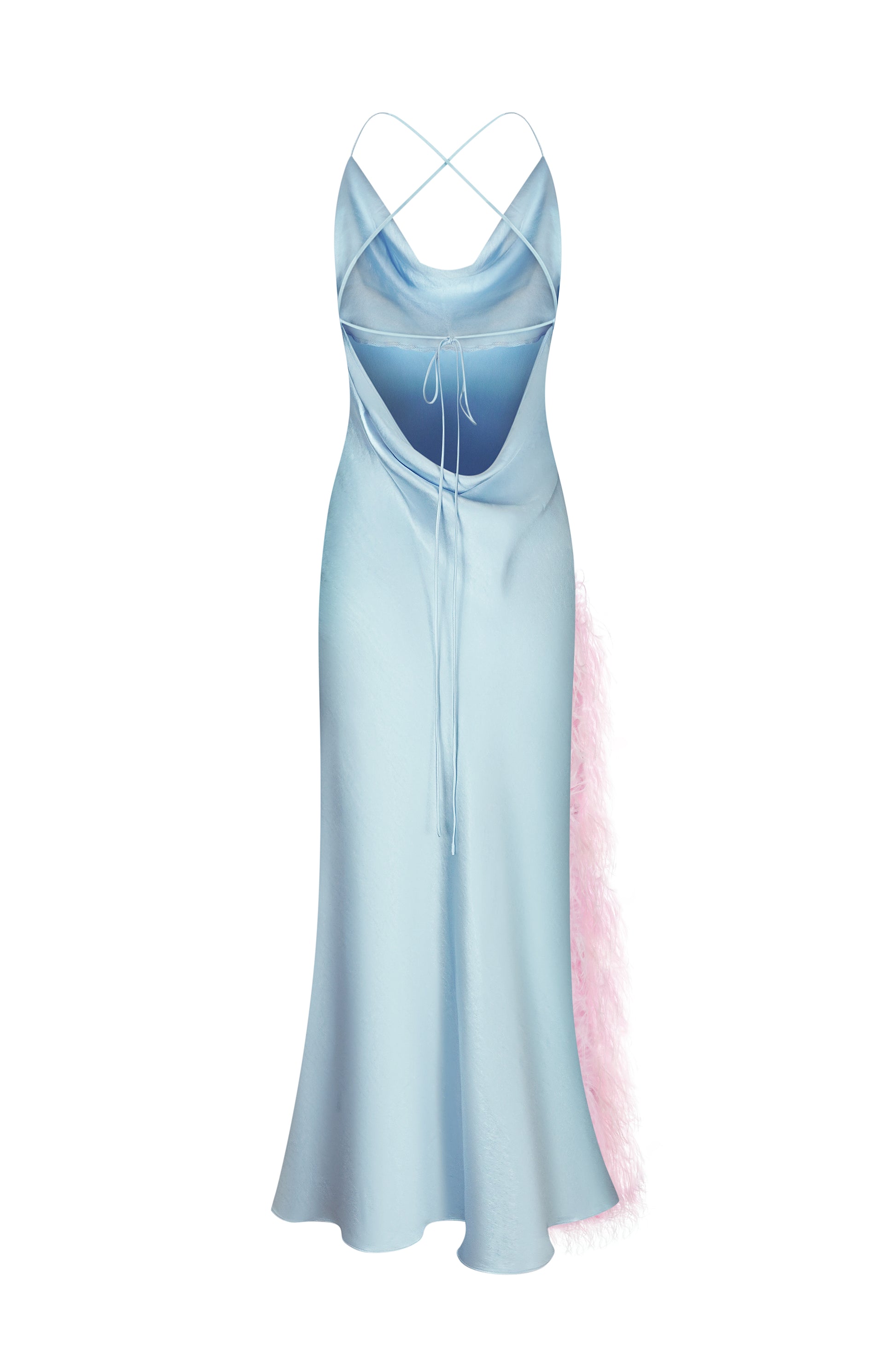 Сукня сліп з пір'ям в блакитному