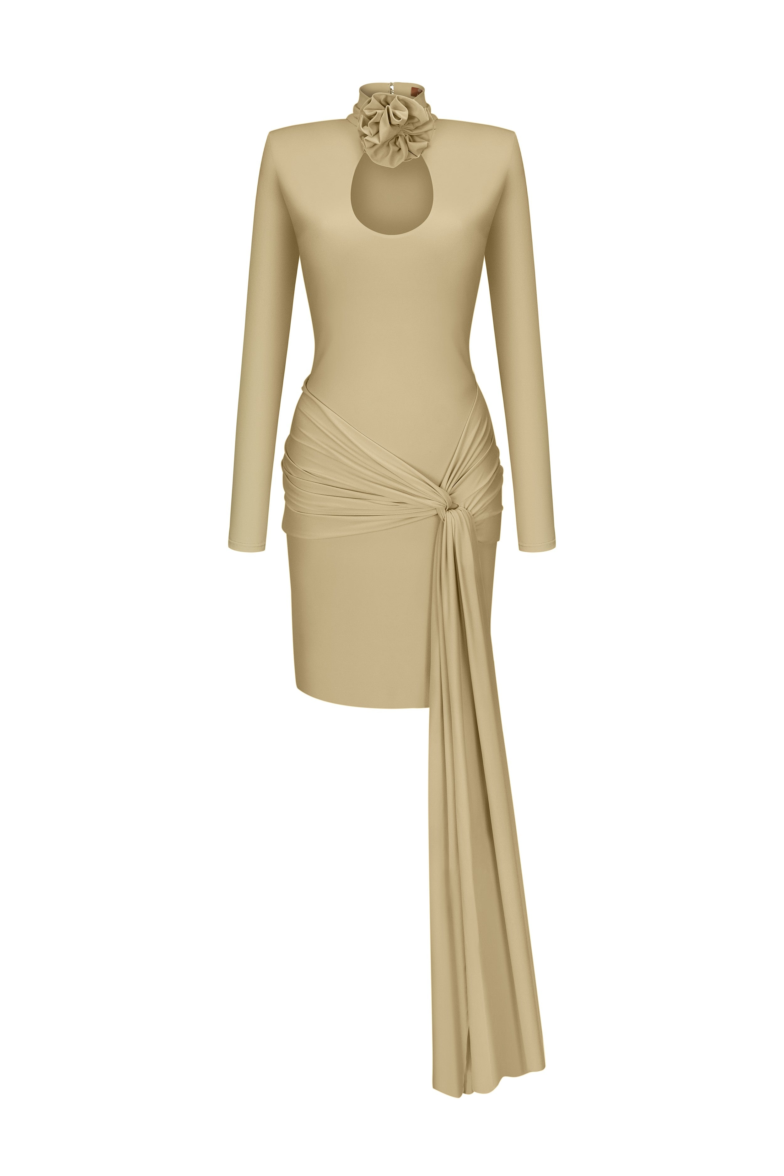 Сукня міні з драпіруванням в бежевому