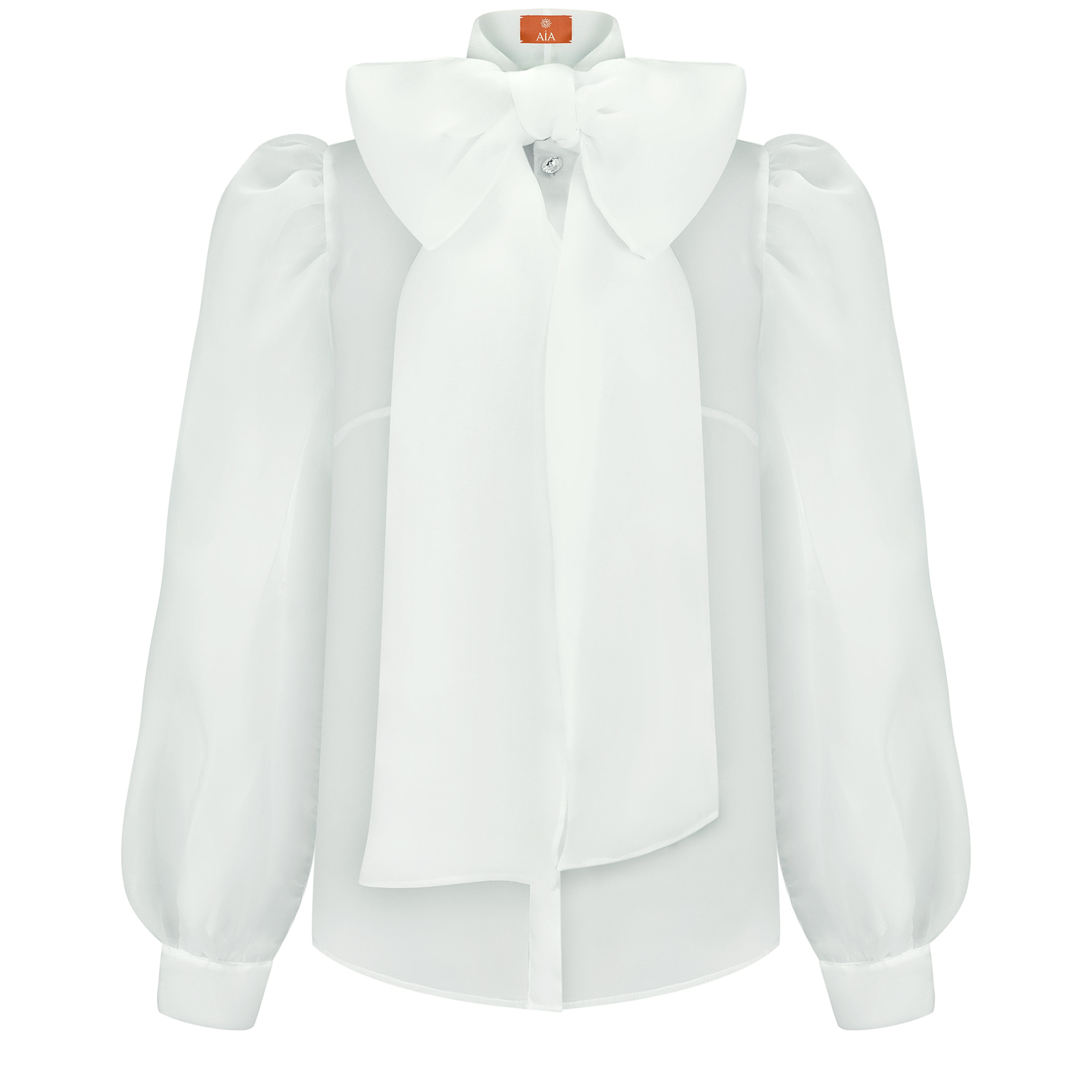 Блуза з органзи з кристалами Swarowski в молочному