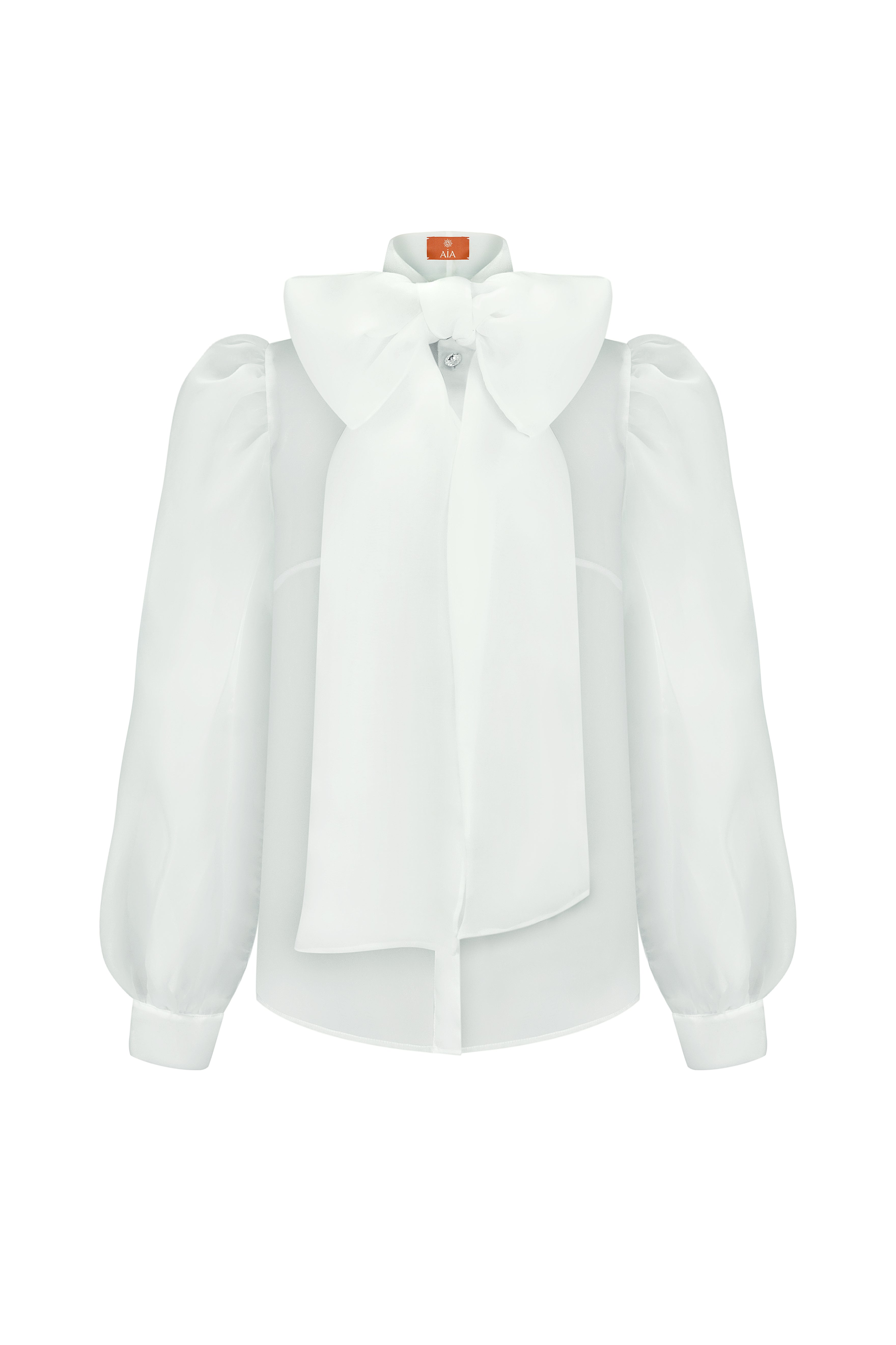 Блуза з органзи з кристалами Swarowski в молочному