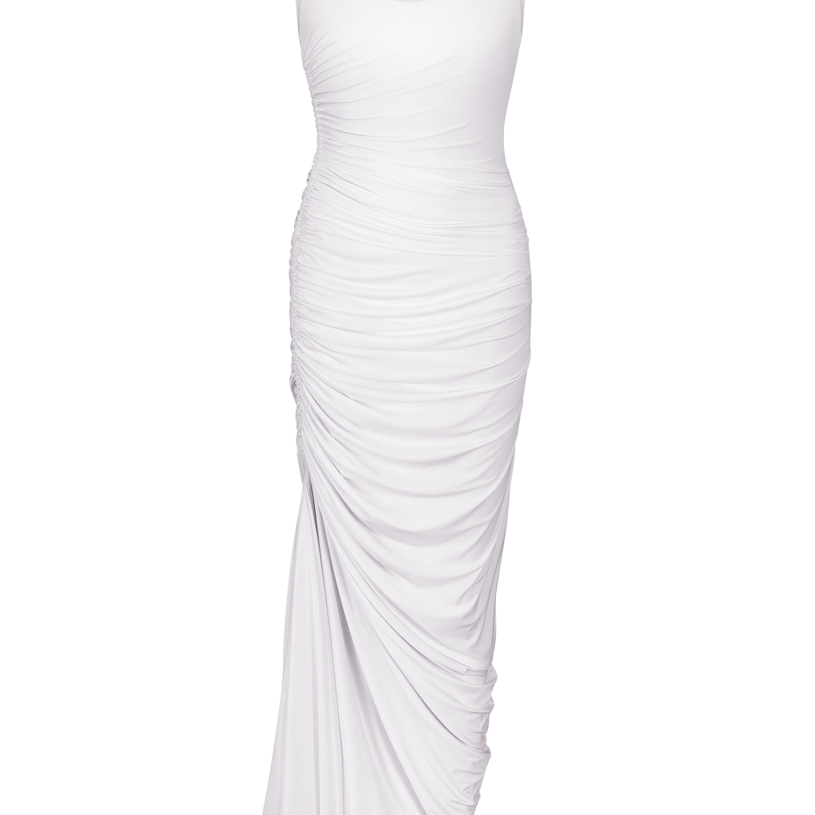 Сукня максі з драпіруванням та асиметричною лінією подолу