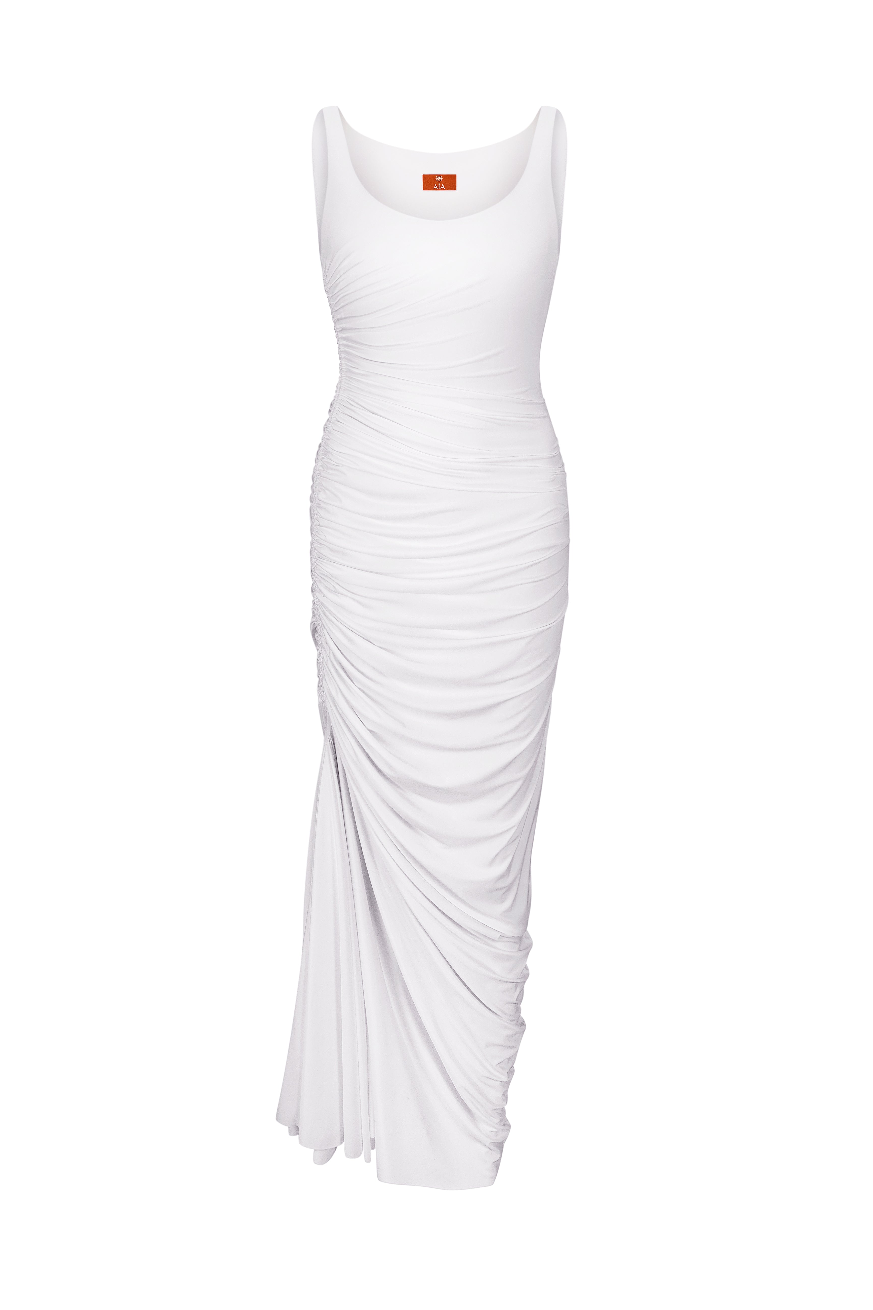 Сукня максі з драпіруванням та асиметричною лінією подолу