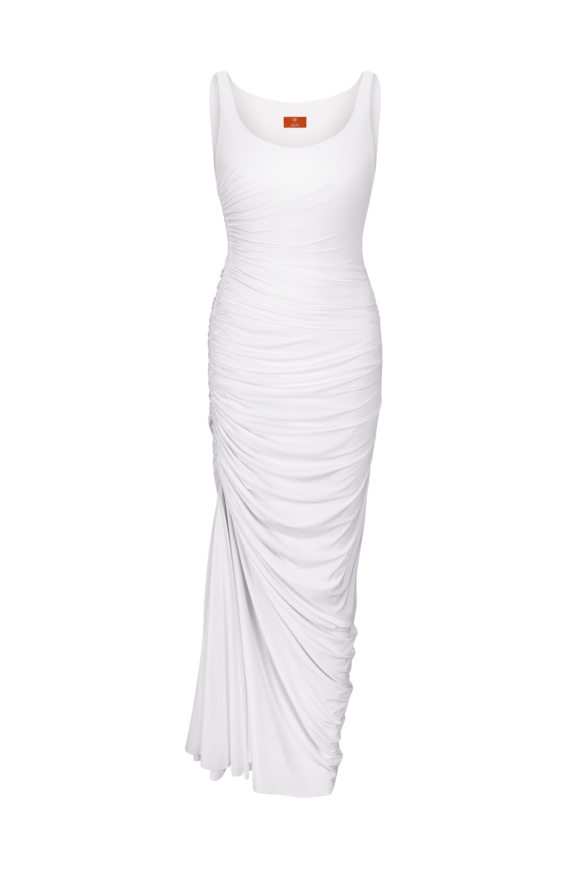 Сукня максі з драпіруванням та асиметричною лінією подолу